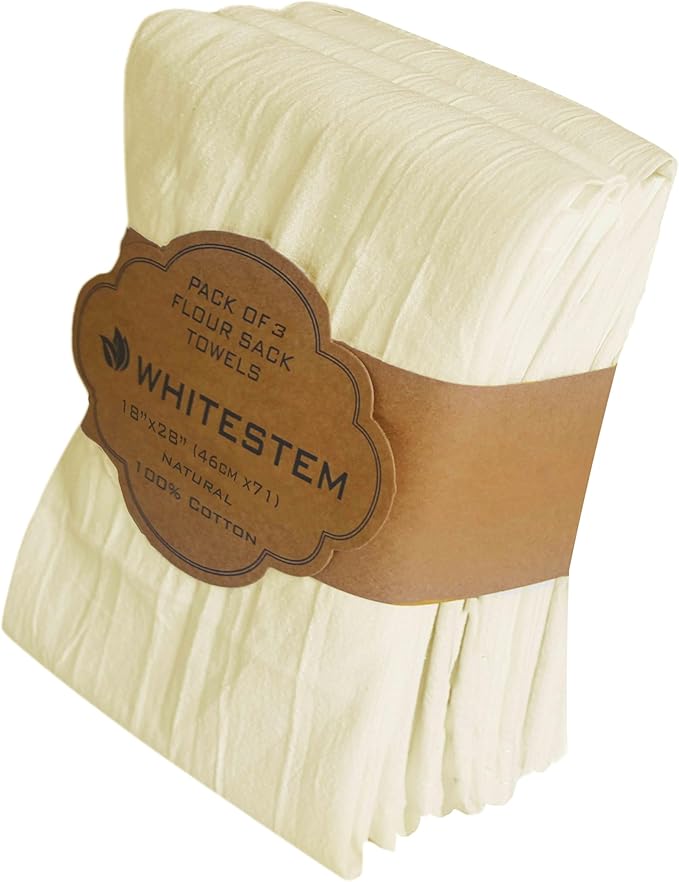 Flour Sack Towels | Tea Towel for Crafts | Kitchen | Dish | Cotton Blank Towel for Embroidery | Baking Bread Proofing Linen Cover | Thick Absorbent Quick Dry | 3 Pack 18"x28" Natural