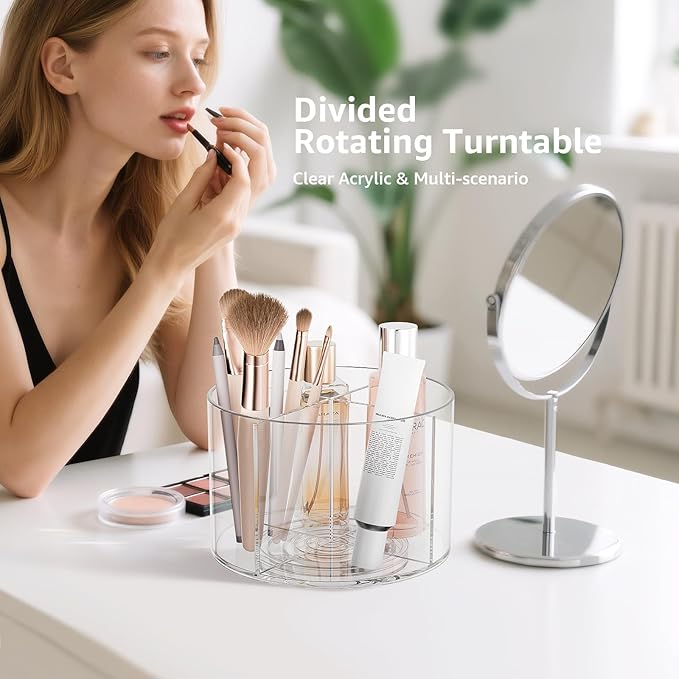 2-Pack Divided Drink Packet Organizer, Rotating Turntable Organizer, Spinning Powdered Drink Mix Holder, Clear Lazy Susan Turntable, Divided Water Drink Packet Storage Organizer