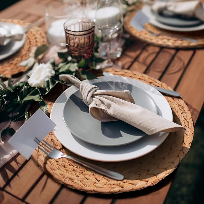 13.8 in Plate Chargers Round Woven Placemats Set of 10, Boho Farmhouse Rustic Place Mats for Dining Table Decor, Rattan Wicker Table Mats Jute Braided Chargers for Dinner Plates