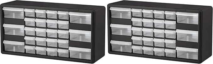Akro-Mils 26-Drawer Plastic Drawer Storage Cabinet for Garage Organization, Bead Organizer, Building Bricks Storage, Teacher Toolbox, Makeup Organizer, 20-Inch W x 6-Inch D x 10-Inch H, 10126 Black