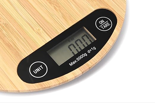 Tastes Round Wood Digital Kitchen Scale, up to 5KG, with All Units and Decorative Design
