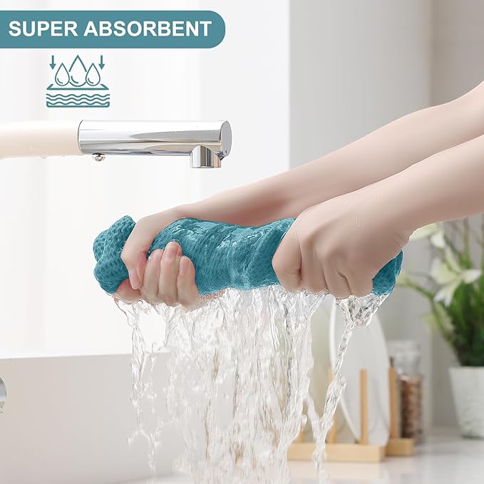 Homaxy 100% Cotton Kitchen Towels and Dishcloths Set, 12 x 12 Inches and 13 x 28 Inches, Set of 12 Bulk Kitchen Towels Set, Ultra Soft Absorbent Dish Cloths for Washing Dishes, Lake Blue