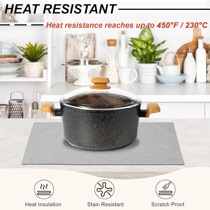 Cloth Placemats Set of 4, Cotton Linen Blend Machine Washable Double Layered Durable Place Mats Heat Resistant Placemats Wrinkle Free Thick Fabric Dining Table Mats (Light Grey, 4)