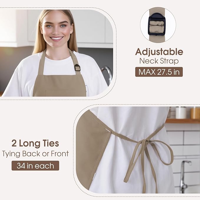 Kitchen Apron, Chef Aprons for Men Women with 5 Pockets Pen Holder, Adjustable Bib BBQ Work Apron for Cooking Baking
