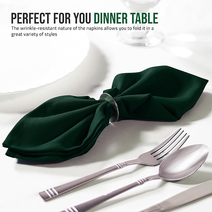 Utopia Home Hunter Green Cloth Napkins (12 Pack, 20x20 Inches), Ideal Dinner Napkins for Party, Wedding and Lunch/Dinner