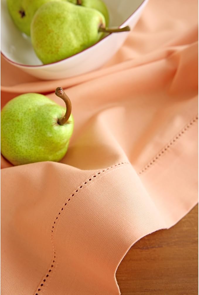 Solino Home Cotton Linen Napkins Set of 4 - Hemstitch Peach Bloom Dinner Napkins Cloth 20 x 20 Inch for Mothers Day, Spring, Summer - Handcrafted and Machine Washable