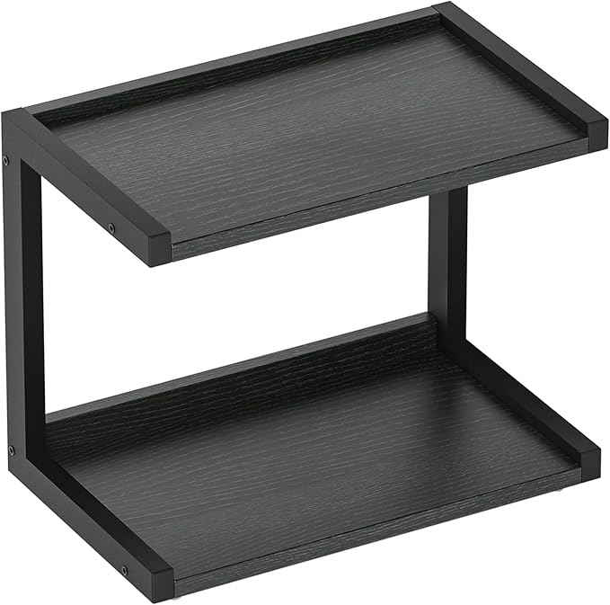 MARTY 2 Tier 12.6"x7.7" Counter Shelf Organizer Kitchen Spice Rack for Countertop, Coffee Station Organizer for Mugs Cups, Wood Shelf Desk Storage Organizer for Bathroom Home Office (Black)