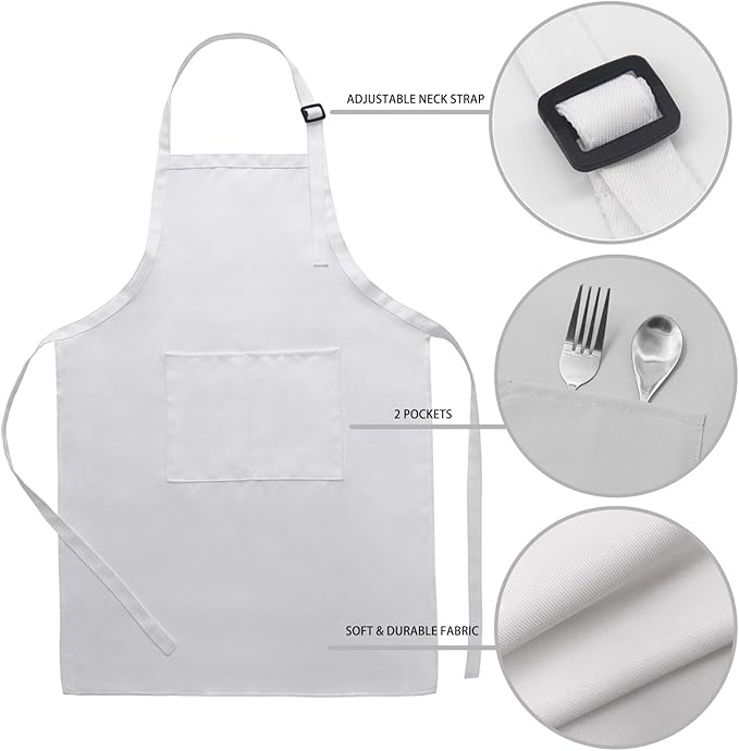 6 Pack Adjustable Kids Apron and Chef Hat for Cooking Baking Painting Art, Kids Apron for Girl Boy with 2 Pockets