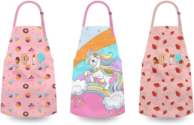 Kids Aprons for Girls Toddler Aprons with Pockets for Kids Cooking Baking Painting Crafting Art Gardening Adjustable