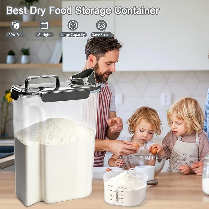 Komzon Rice Storage Containers, Airtight Cereal Containers Storage, BPA Free Rice dispenser for Flour, Pasta, Grain and Baking, Pet Dog Cat Bird Food Container 20lb+ 10lb Grey