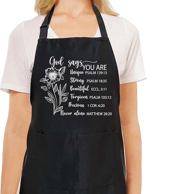 Black Baking Aprons for Women, Adjustable Cooking Baking Kitchen Aprons for Mom Chef with Pockets
