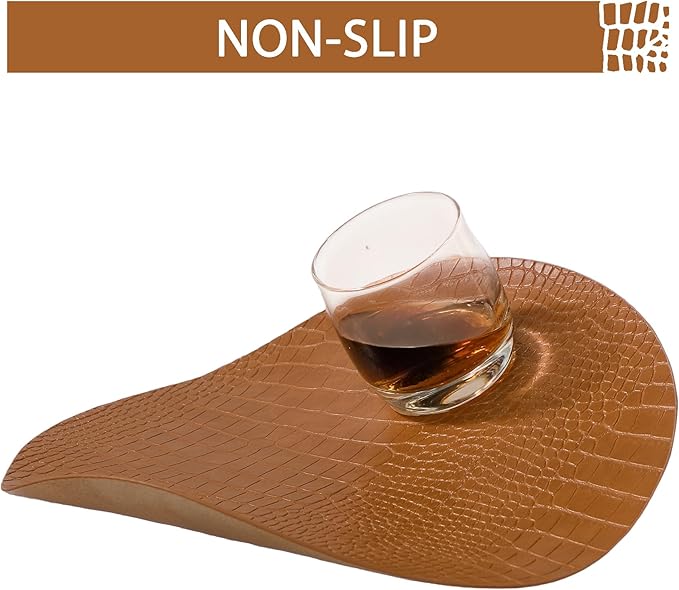 Jovono Round Leather Placemats for Round Tables Set of 4, Brown Place Mats and Coasters, Wipeable Waterproof Heat Resistant Table Mats Easy to Care for Indoor Decor 13 inch Diameter