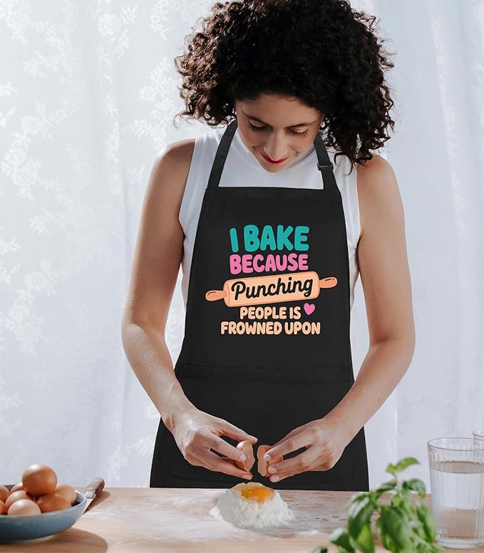 Funny Aprons for Women with 2 Pockets, Adjustable Kitchen Apron for Cooking, Baking Gifts for Birthday Christmas