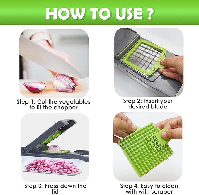 Vegetable Chopper Multifunctional Food Chopper | 16-in-1 Onion Cutter with 7 Blades, Vegetable Slicer and Dicer with Container for Salad, Potato, Carrot, Garlic & Kitchen Use