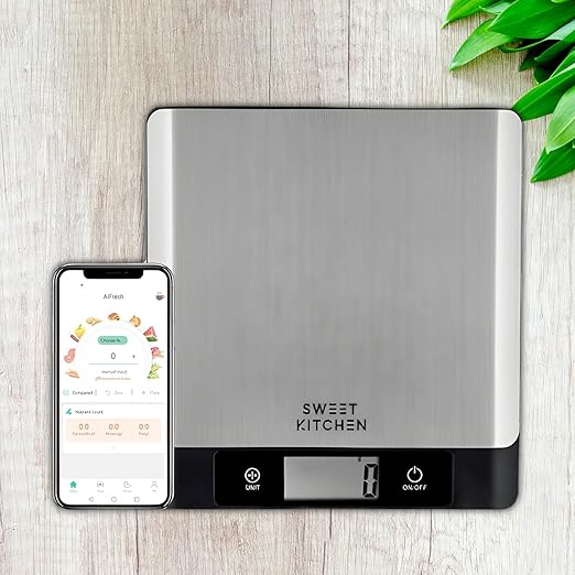 Smart Food Scale for Kitchen,Digital Food Scale with Nutritional Calculator, 24 Nutrients Tracking for Weight Loss, Connect to Smartphone App Android and iOS, Stainless Steel 11lb max