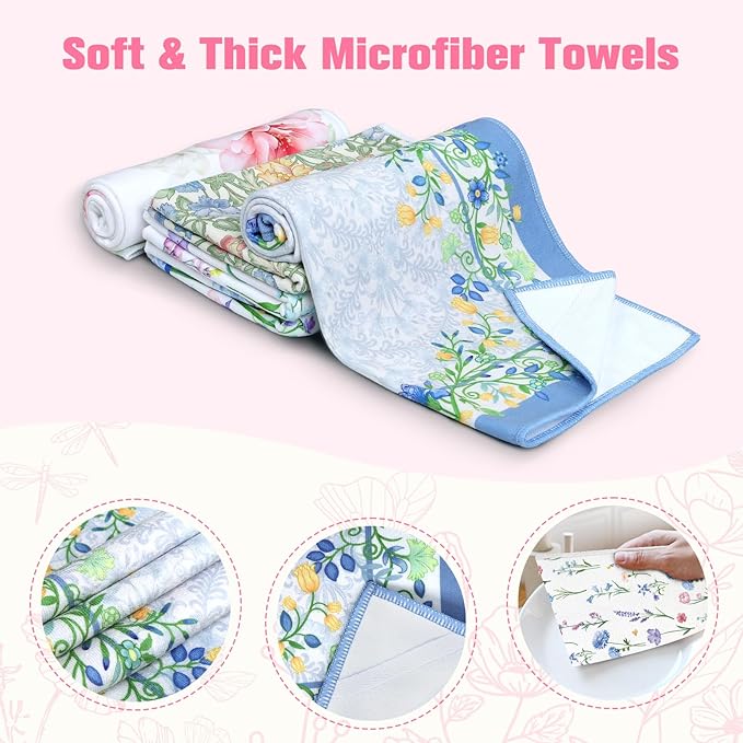 Watercolor Flowers Microfiber Kitchen Towels, Soft Absorbent Pink Floral Hand Towel 15.7 × 23.6 Inch, Thick Dish Cloth for Party Anniversary Holiday Decoration, Housewarming Gifts for Mom