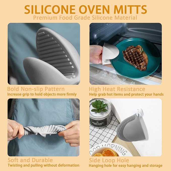 4 Pcs Silicone Trivet Mats for Kitchen Counter, Silicone Oven Mitts and Pot Holders Set for Hot Pan and Pot Pads, Heat Resistant Multipurpose Potholders, Grey & Navy Blue