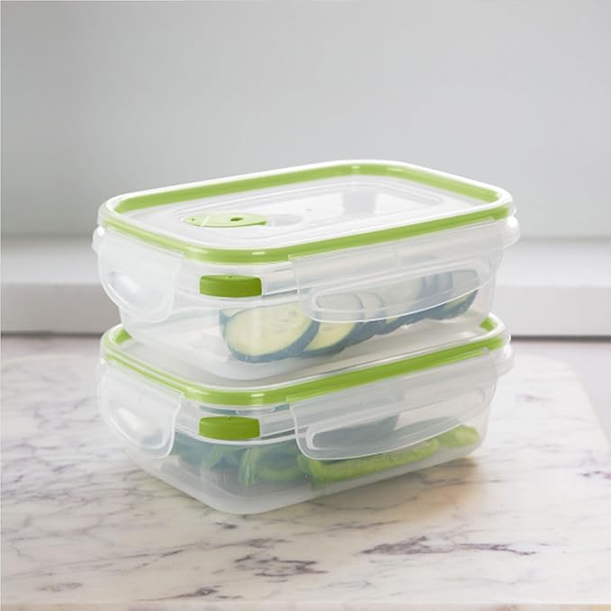Sterilite Ultra-Seal 3.1 Cup Rectangle, Airtight Food Storage Container, Latching Lid, Microwave and Dishwasher Safe, Clear With Green Gasket, 18-Pack