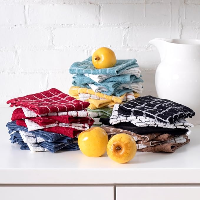 Ritz Terry Check Dish Cloth Set: Highly Absorbent & Super Soft - 100% Cotton, Durable Kitchen Cleaning Cloths for Wiping Tables and Counters, 6-Pack, Cactus
