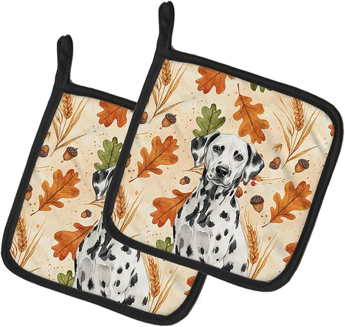 Caroline's Treasures Dalmatian Heirloom Fall Pair of Pot Holders Pair 7.5x7.5 Quilted Insulated Hot Pads Decorative Kitchen Gift Made in USA
