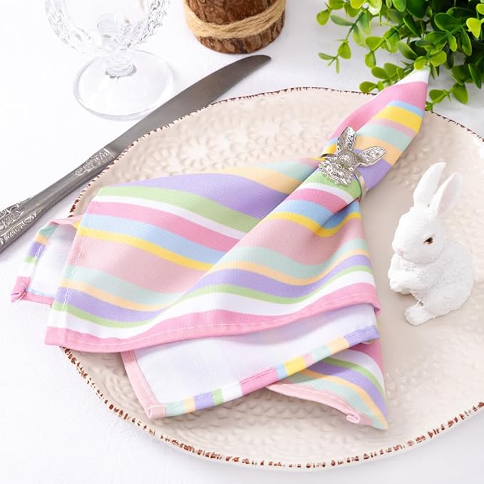 Socomi Easter Spring Cloth Napkins Stripe Linen Napkins Bulk Washable Cotton Napkins 17"x17" for Wedding Party Bridal Baby Shower Birthday Table Decorations Set of 6