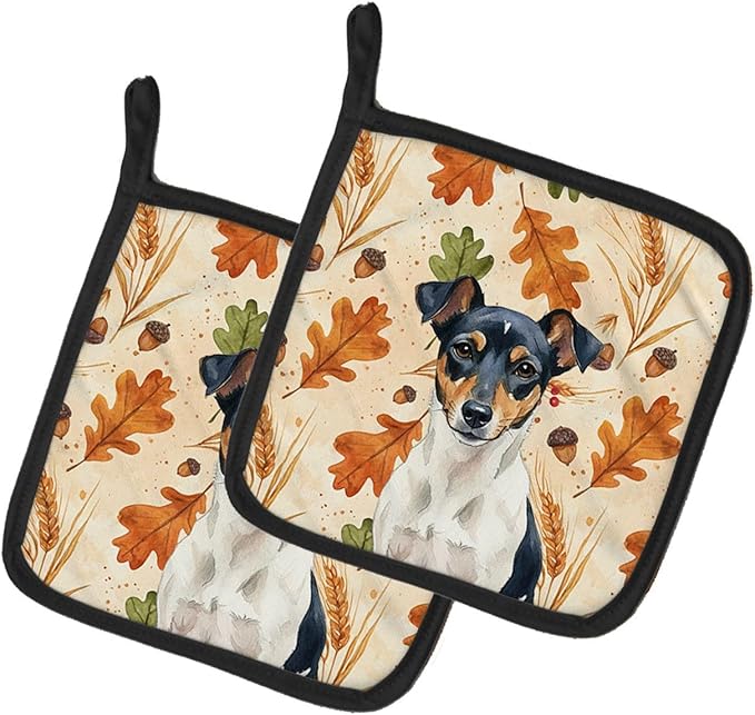 Caroline's Treasures Tricolor Rat Terrier Heirloom Fall Pair of Pot Holders Pair 7.5x7.5 Quilted Insulated Hot Pads Decorative Kitchen Gift Made in USA