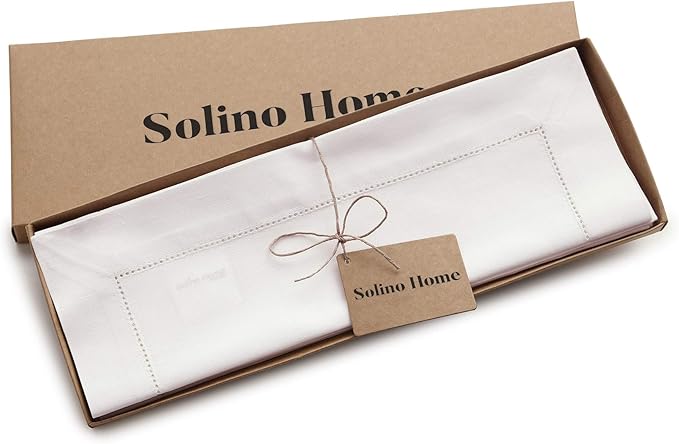 Solino Home White Placemats Set of 6 - Cotton Linen Hemstitch Placemats 14 x 19 Inch for Mothers Day, Spring, Summer, Memorial Day