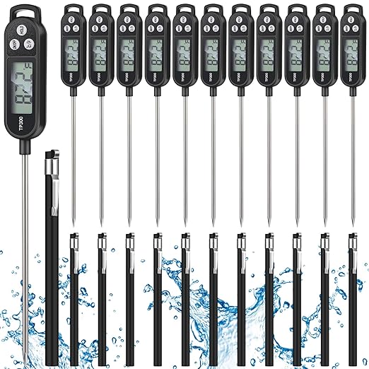 Copkim 12 Pcs Meat Food Thermometer Food with Probe Water Liquid Instant Read Digital Thermometer Kitchen Cooking Supplies for Cooking BBQ Milk Yogurt (Black)