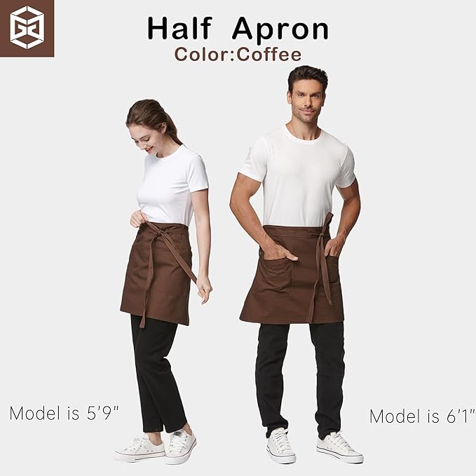 Unisex Waist Apron Half Bistro Apron Server Aprons with Pockets Waterproof 4251BY
