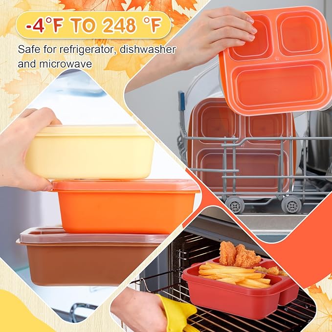 Honeydak 5 Pack Snack Containers 3 Compartment Bento Snack Boxes Divided Meal Prep Containers with Lids Reusable Adults Lunch Food Storage Box for School Work Travel(Fall Color)