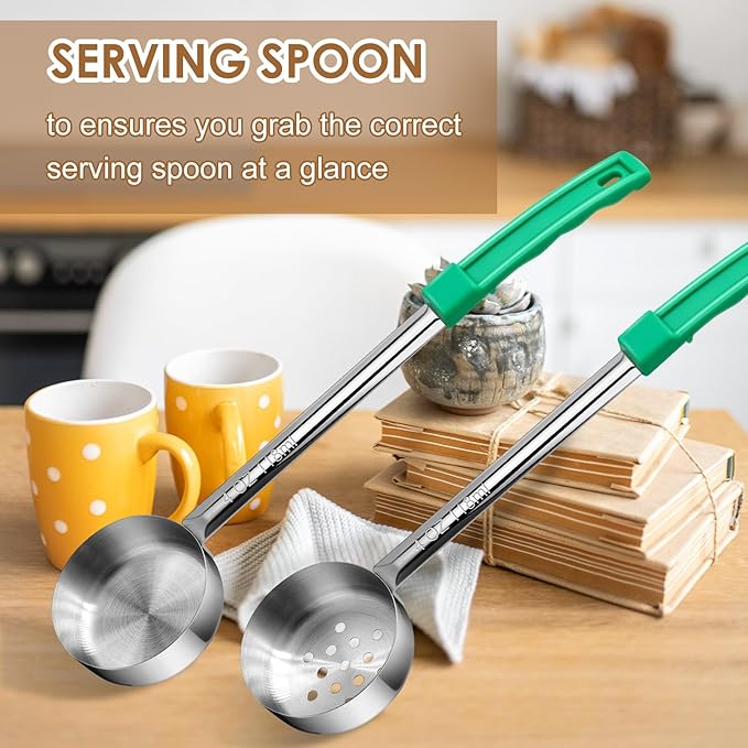 4 Ounce Stainless Steel Portion Control Ladle Spoon - 4Pcs Slotted and Unslotted Pizza Sauce Serving Spoons Portion Ladle for Sauces, Perfect for Weight Watchers, Buffets, Parties