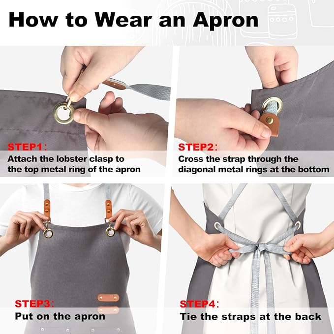 BeLuyi chef apron bib tool apron for man woman cross back straps with 4 pockets for kitchen cooking gardening baking working