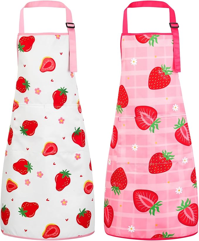 2 Pack Kids Apron, Cute Cooking Aprons, Waterproof Art Apron with Pockets, Toddler Painting Artist Apron Adjustable