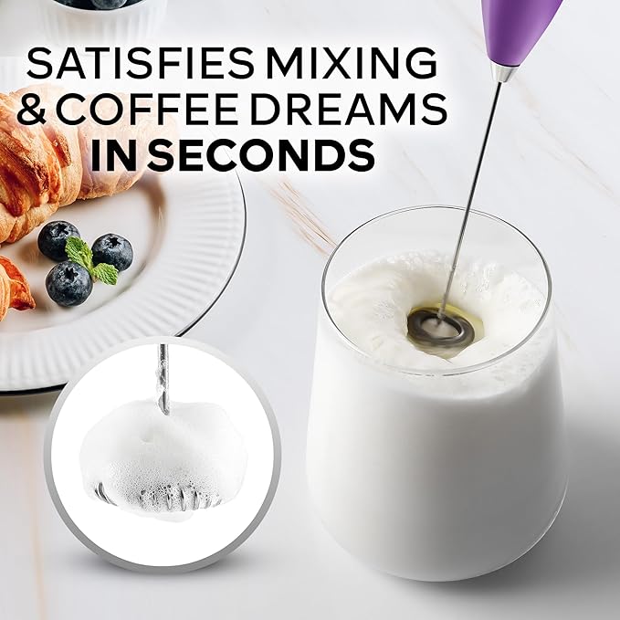 Zulay Kitchen Powerful Milk Frother Wand With 4 AA Duracell Batteries - Ultra Fast Handheld Drink Mixer - Electric Whisk Foam Maker for Coffee, Lattes, Cappuccino, Matcha & Creamer - Firework
