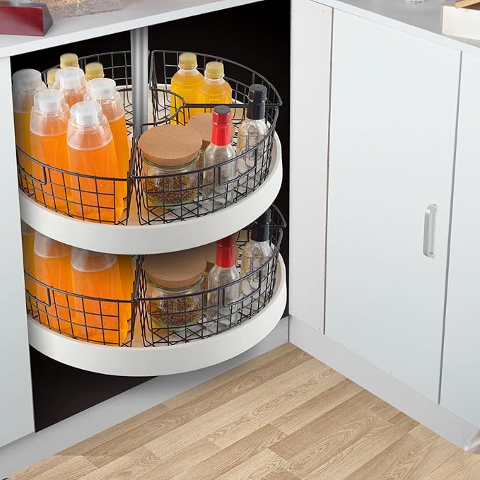 2 Pack Lazy Susan Basket Lazy Susan Organizer Bins for 18"/20" Diameter Turntable 1/4 Wedge Corner Cabinet Organizer Metal Lazy Susan Kitchen Organization with Handle for Cabinet Fridge 9x6.2x4 Inch