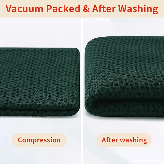 Homaxy 100% Cotton Waffle Weave Kitchen Dish Towels, Ultra Soft Absorbent Quick Drying Cleaning Towel, 13 x 28 Inches, 12-Pack, Blackish Green