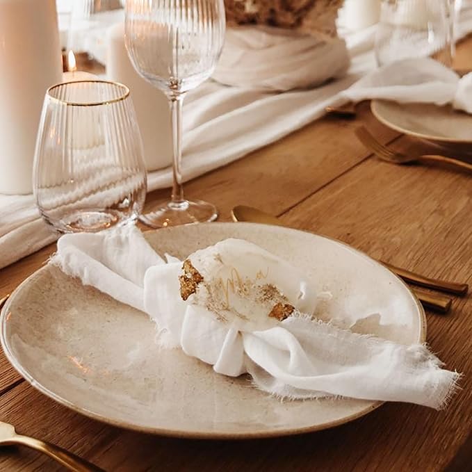 24Pack White Cloth Napkins 17x17Inch White Napkins Cloth with Fringe Soft Cotton Cloth Napkins Washable Rustic Dinner Napkins Cloth for Wedding Party Dinner Table