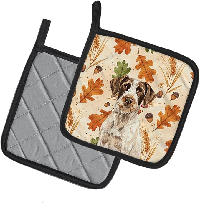Caroline's Treasures Liver and White German Wirehaired Pointer Heirloom Fall Pair of Pot Holders Pair 7.5x7.5 Quilted Insulated Hot Pads Decorative Kitchen Gift Made in USA