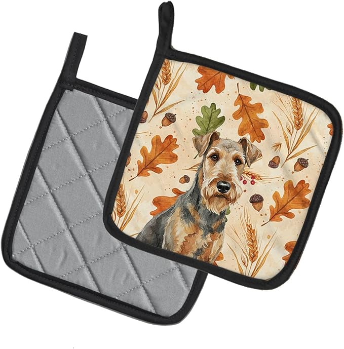 Caroline's Treasures Grizzle Airedale Terrier Heirloom Fall Pair of Pot Holders Pair 7.5x7.5 Quilted Insulated Hot Pads Decorative Kitchen Gift Made in USA