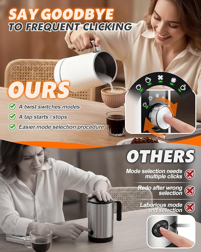5-in-1 Electric Milk Frother and Steamer, Automatic Milk Foamer Hot Chocolate Maker with Wood Grain Handle, 11.8oz Milk Warmer and Heater for Latte, Cappuccino, Hot Cocoa Maker, Frother for Coffee