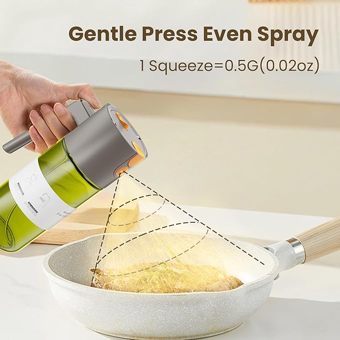 LUKUMIQI 2 in 1 Oil Sprayer for Cooking, 17oz Light-Blocking Glass Spray Bottle with Stickers, Oil Dispenser for Salad, Air Fryer & BBQ