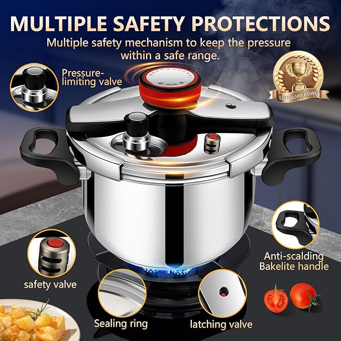 12.68qt, Stainless Steel Pressure Cooker, One-Hand Locking, Thickened Pressure Cooker with Spring Valve Safeguard Devices ，stainless steel pressure cookers 12+qt,ollas de presión para cocinar;