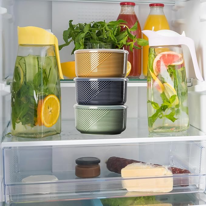 Ceramic Bowls with Lids: 20 oz Microwave Safe Food Storage Containers for Soup, Salad, Cereal, Leftovers, Meal Prep, Lunch, Picnic, Camping, Serving - Airtight, Navy, Set of 6