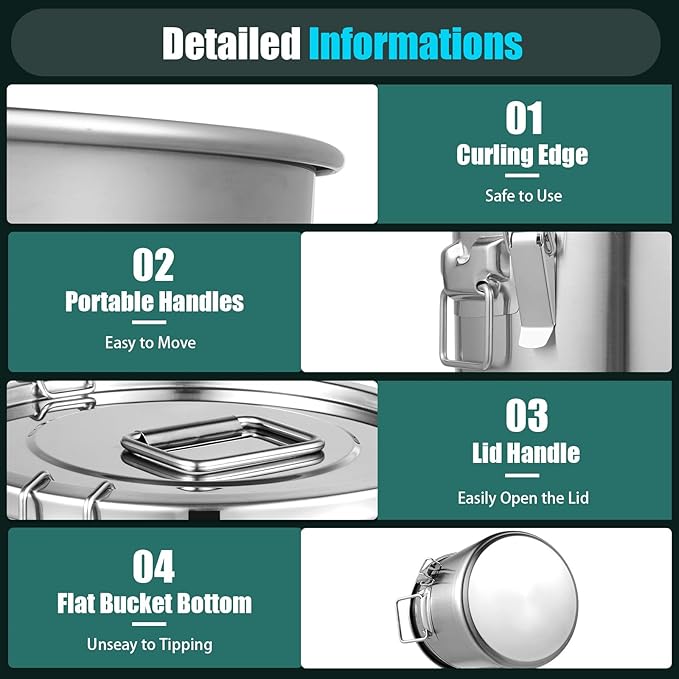 12L/2.64gal Stainless Steel Airtight Canister, Food Storage Canisters with Airtight Lid&Locking Clamp, Rice Container Cereal Grain Canisters, Storager Bucket for Flour, Coffee Bean, Sugar, Cookie
