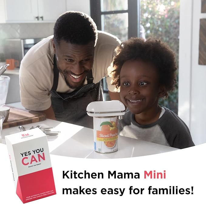 Kitchen Mama Mini Electric Can Opener Smooth Edge: Opens Can with One Press - Ultra-Compact, Portable, Hands-Free, Safe, Cordless, Seniors with Arthritis, Automatic, Battery Operated Appliance (White)