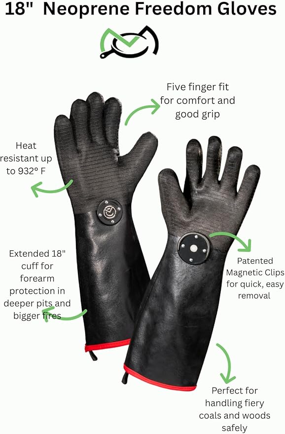 MagneCHEF Freedom BBQ Gloves 932°F Heat Rated Magnetic EZ On Off Safety Clips Waterproof for Grills Smokers Fryers Ovens
