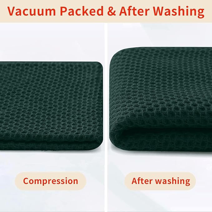 Homaxy 100% Cotton Waffle Weave Kitchen Towels, 3-Pack Ultra Soft Absorbent Dish Towels, Quick Drying Cleaning Towels, 13 x 28 Inches, Blackish Green
