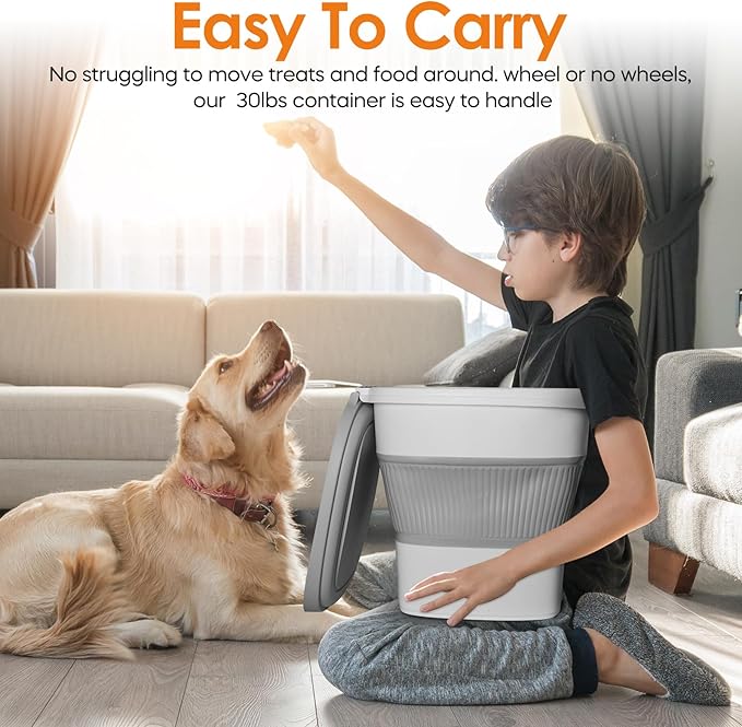 HOYTAMDAR 28-30Lbs Dog Food Storage Container, Collapsible Dog Food Container with Lid,Multifunctional Pet Food Storage Container for Dog,Cat,Rice,Flour,Pet Food Scoop and Small Container