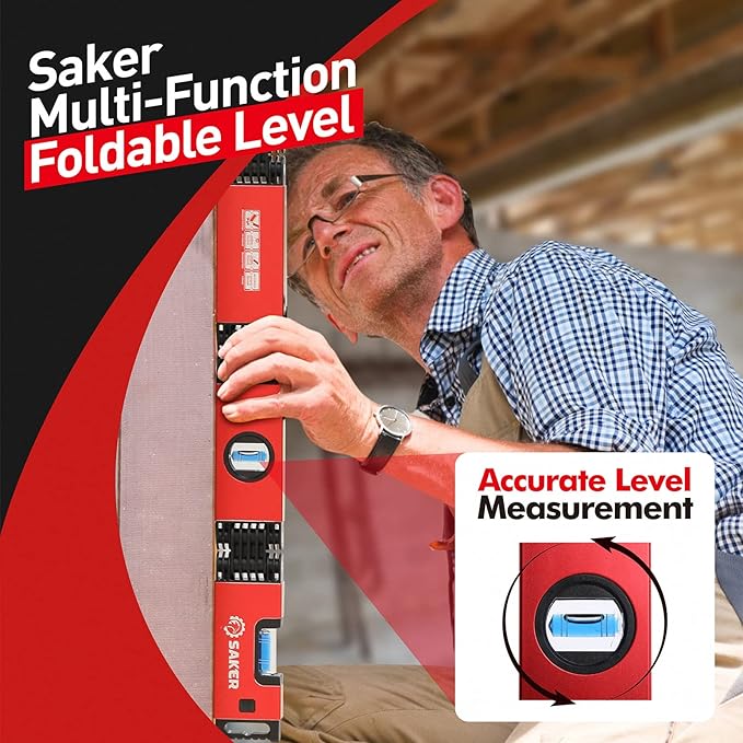 Saker Multi-function Foldable Level, 28-Inch Level Tool,Father Day Gift for Him Her,Multi-Angle Measurement Woodworking Tool,Precise Leveling In Any Position,Folding Level Tool To Save Your Time
