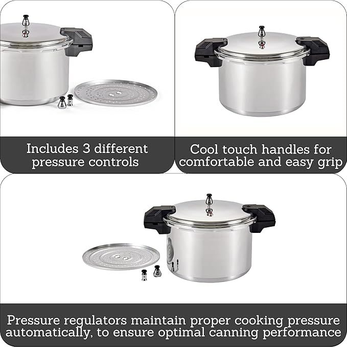 Mirro 7114000228 92116 Polished Aluminum 5 / 10 / 15-PSI Pressure Cooker / Canner Cookware, 16-Quart, Silver